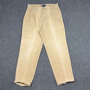 VTG Chaps Ralph Lauren Pants Mens 34x32 Tan Beige Corduroy Chino Pleated 0616